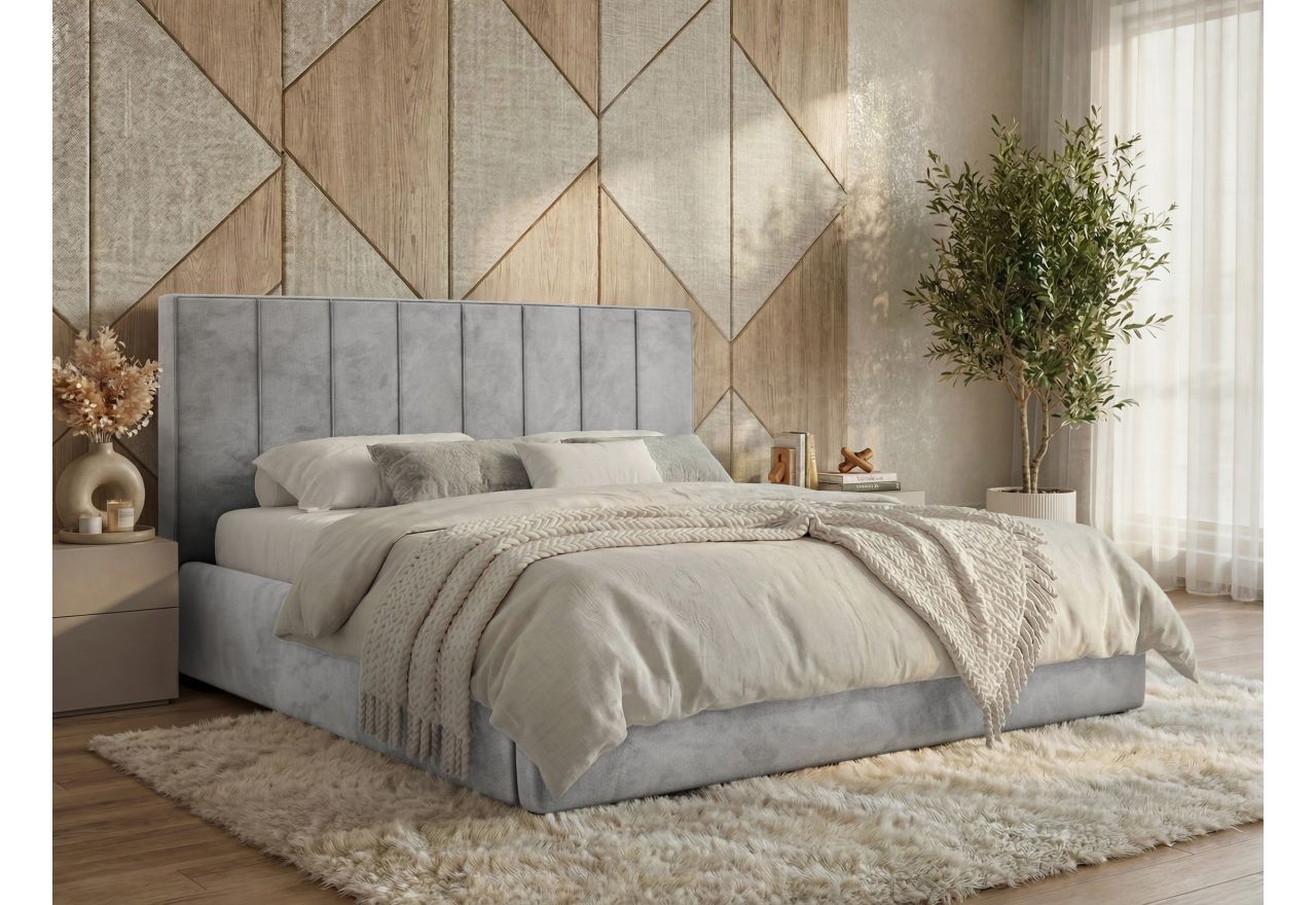Łóżko tapicerowane TENARDO CLASSIC 180x200 - materac pocket - jasnoszary, welwet