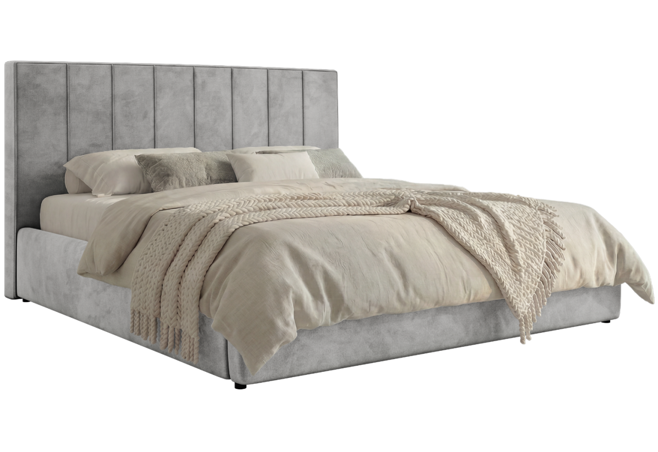 Łóżko tapicerowane TENARDO CLASSIC 180x200 - materac pocket - jasnoszary, welwet