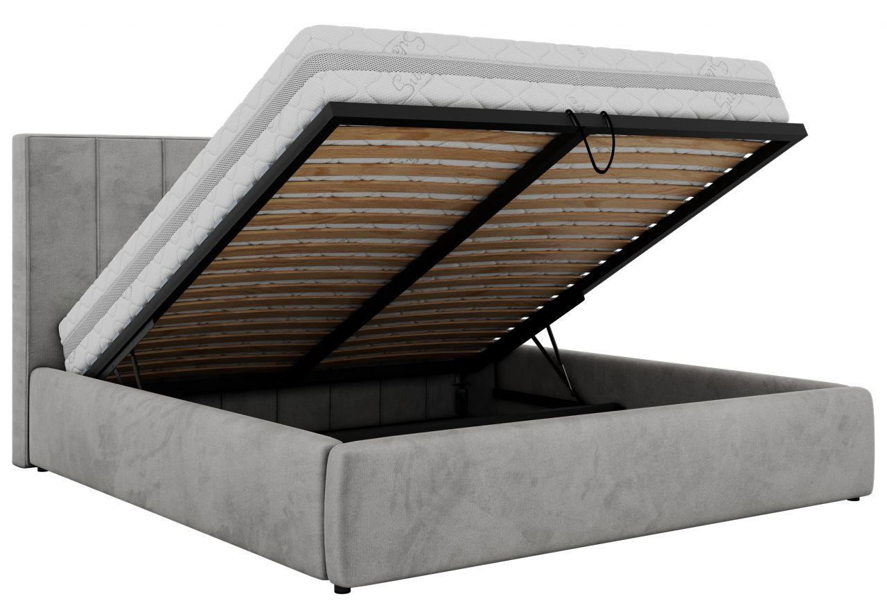 Łóżko tapicerowane TENARDO CLASSIC 200x200 - materac pocket - jasnoszary, welwet