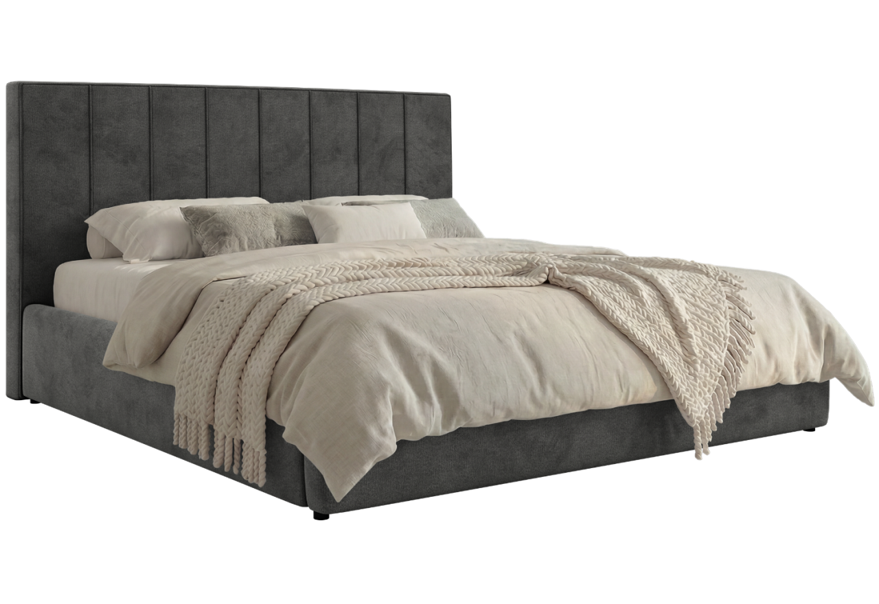 Łóżko tapicerowane TENARDO CLASSIC 160x200 - materac pocket - ciemnoszary, welwet