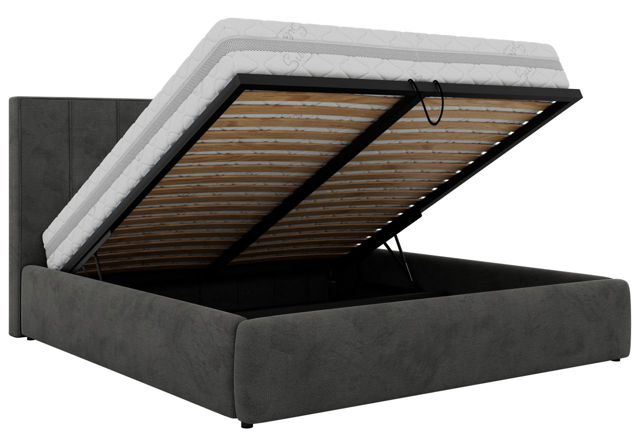 Łóżko tapicerowane TENARDO CLASSIC 160x200 - materac pocket - ciemnoszary, welwet