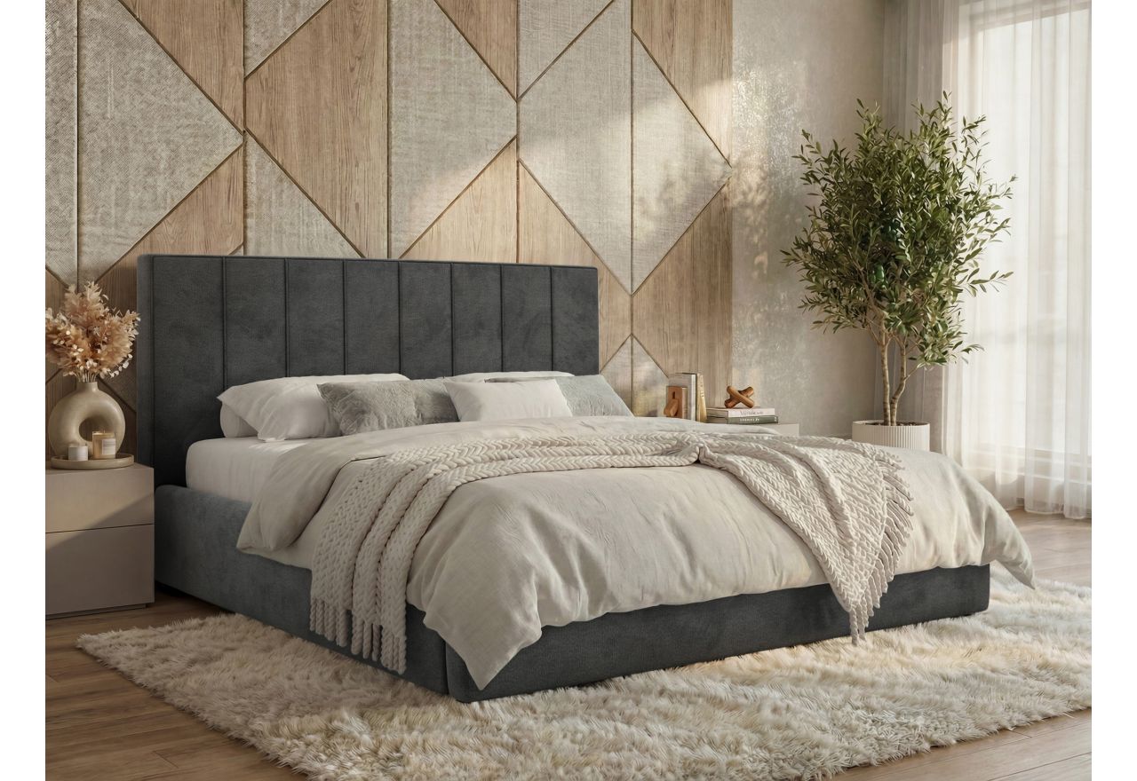 Łóżko tapicerowane TENARDO CLASSIC 180x200 - materac pocket - ciemnoszary, welwet
