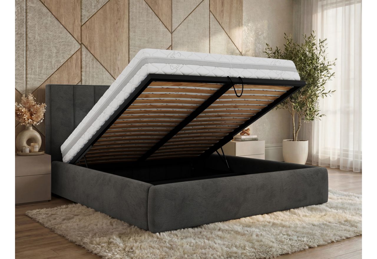 Łóżko tapicerowane TENARDO CLASSIC 180x200 - materac pocket - ciemnoszary, welwet