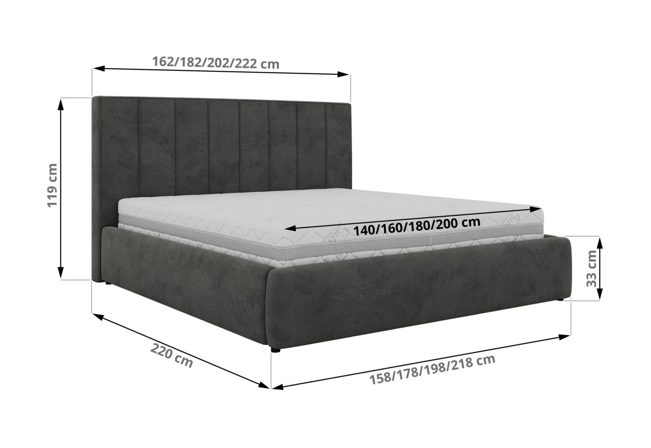Łóżko tapicerowane TENARDO CLASSIC 200x200 - materac pocket - ciemnoszary, welwet