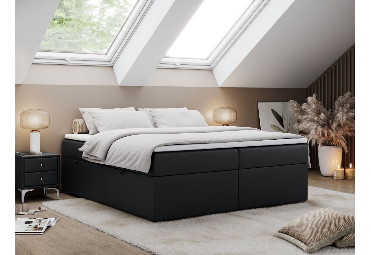 Łóżko kontynentalne bez wezgłowia BESS 200x200 - Soft 11 - czarna ekoskóra - OUTLET