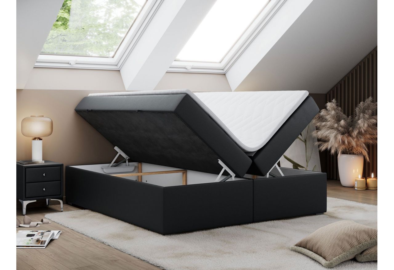 Łóżko kontynentalne bez wezgłowia BESS 200x200 - Soft 11 - czarna ekoskóra - OUTLET