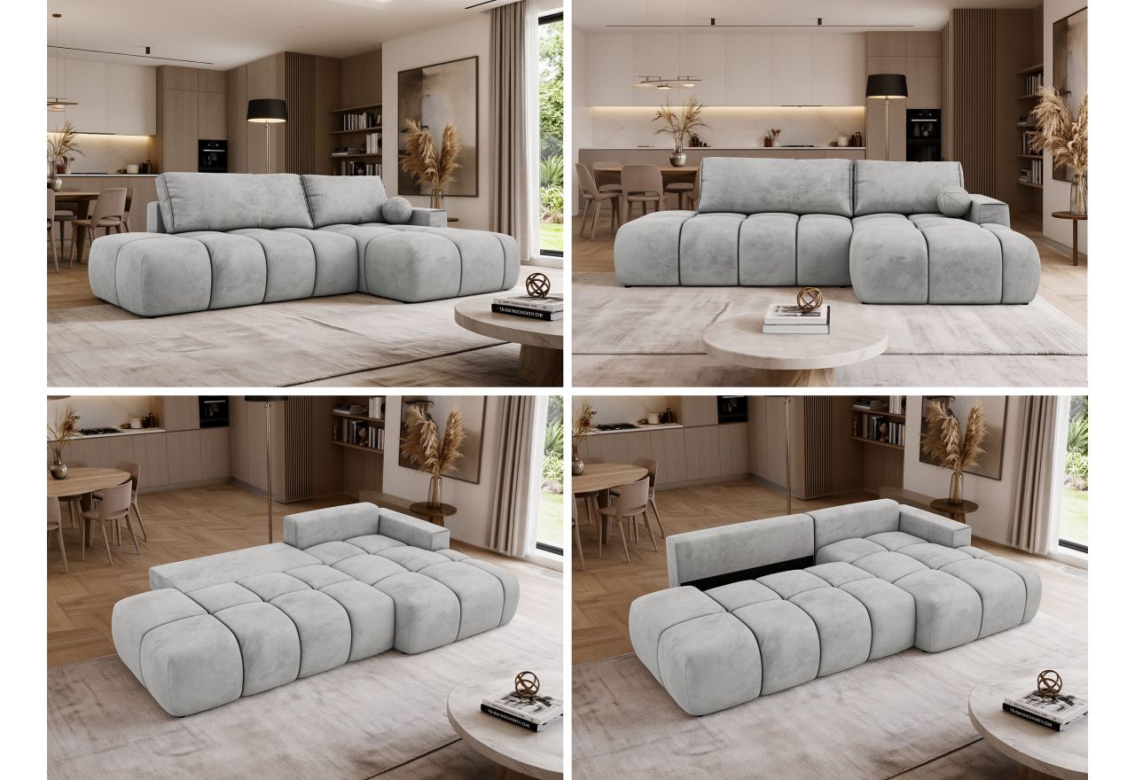 Narożnik LORAN L - strona prawa - jasnoszary, welwet