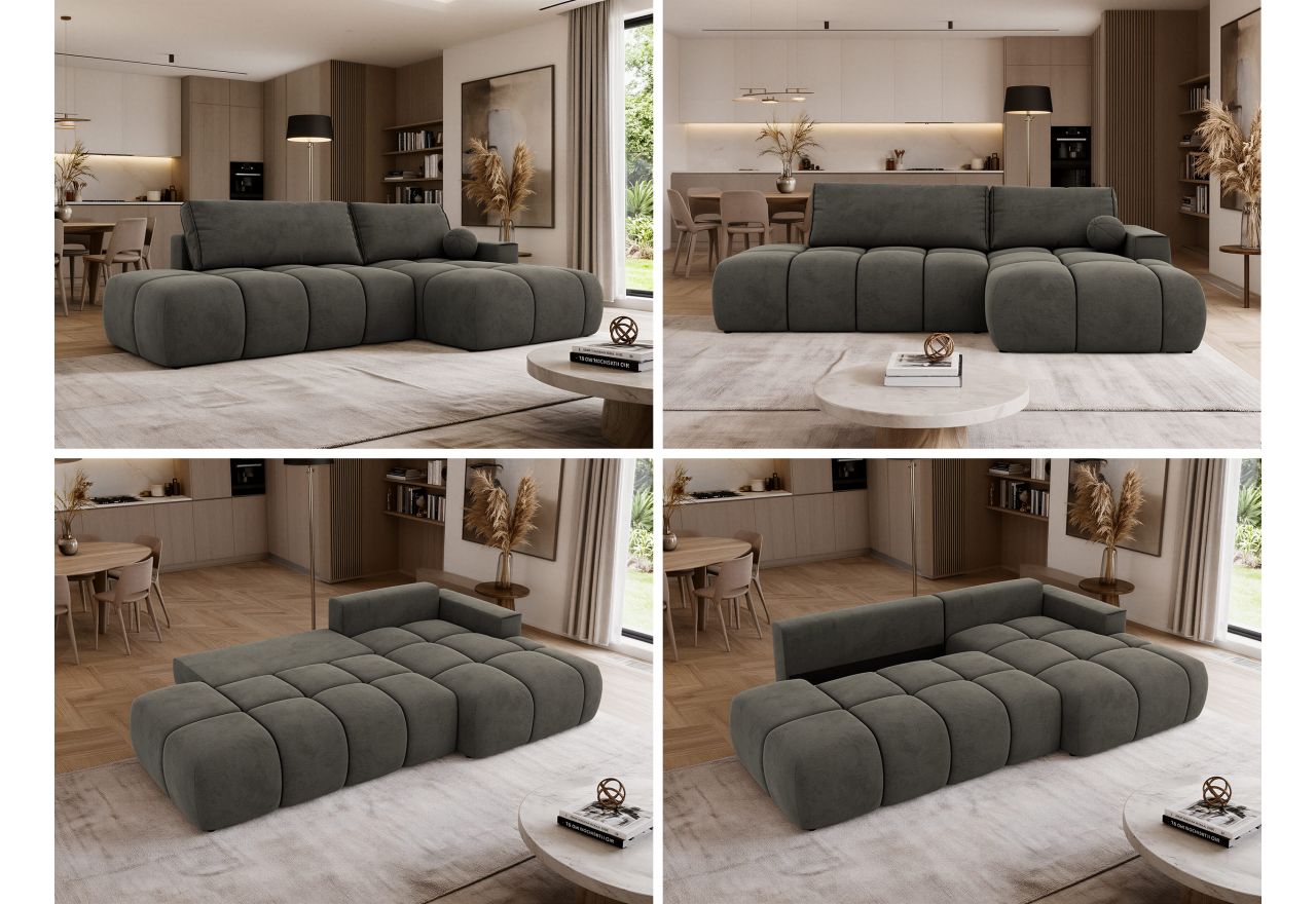 Narożnik LORAN L - strona prawa - ciemnoszary, welwet