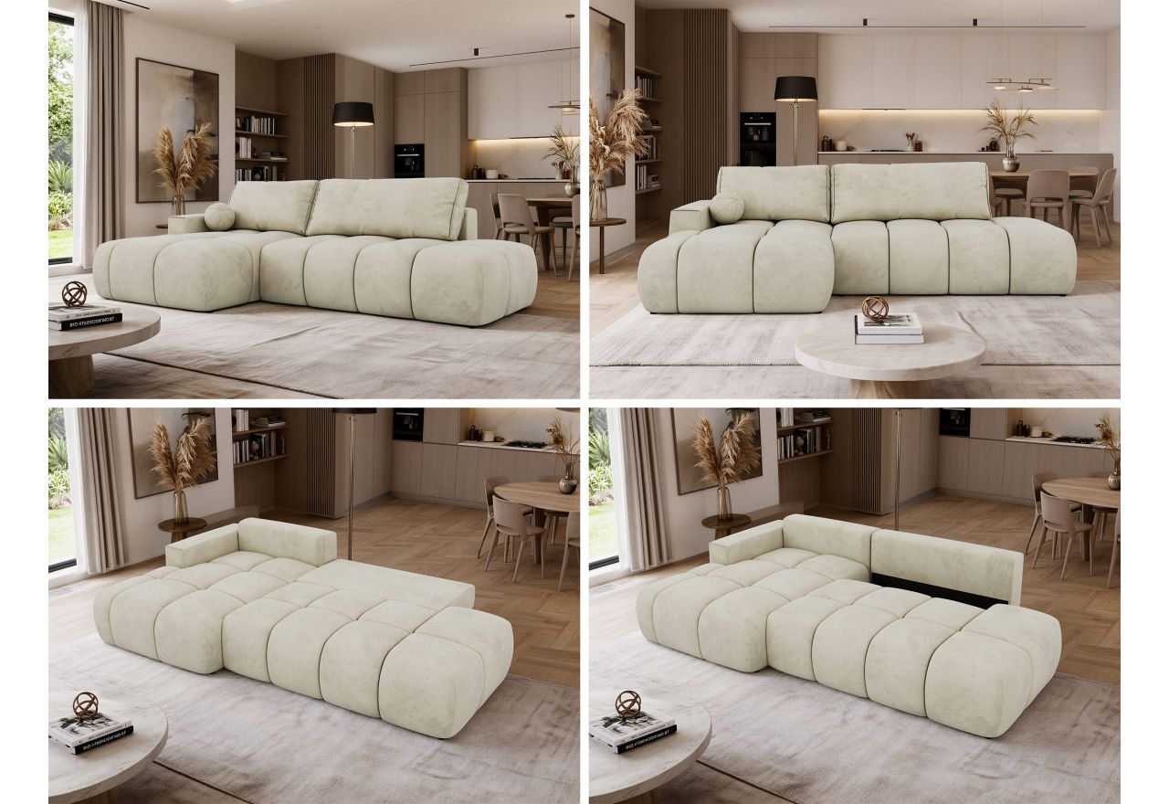 Narożnik LORAN L - strona lewa - beżowy, welwet