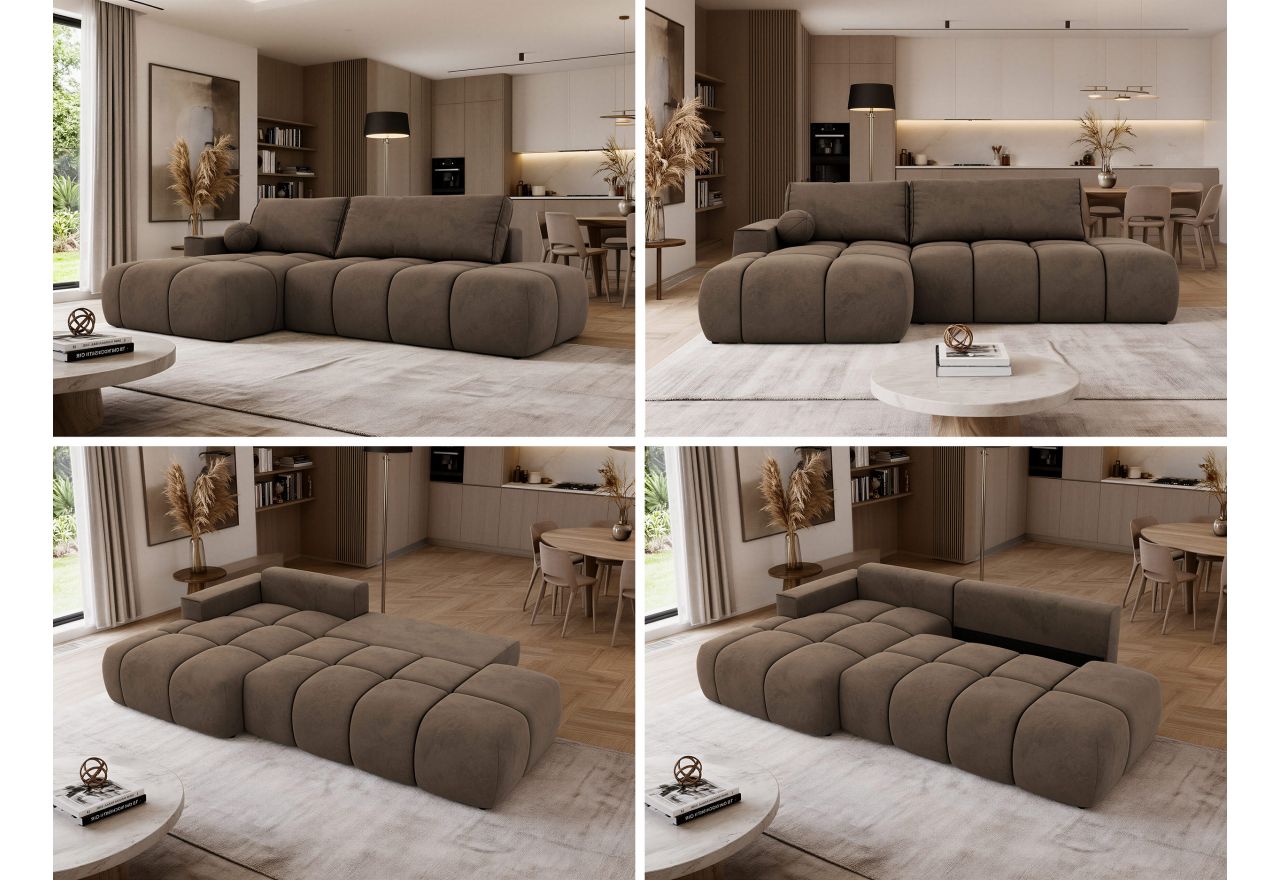 Narożnik LORAN L - strona lewa - brązowy, welwet