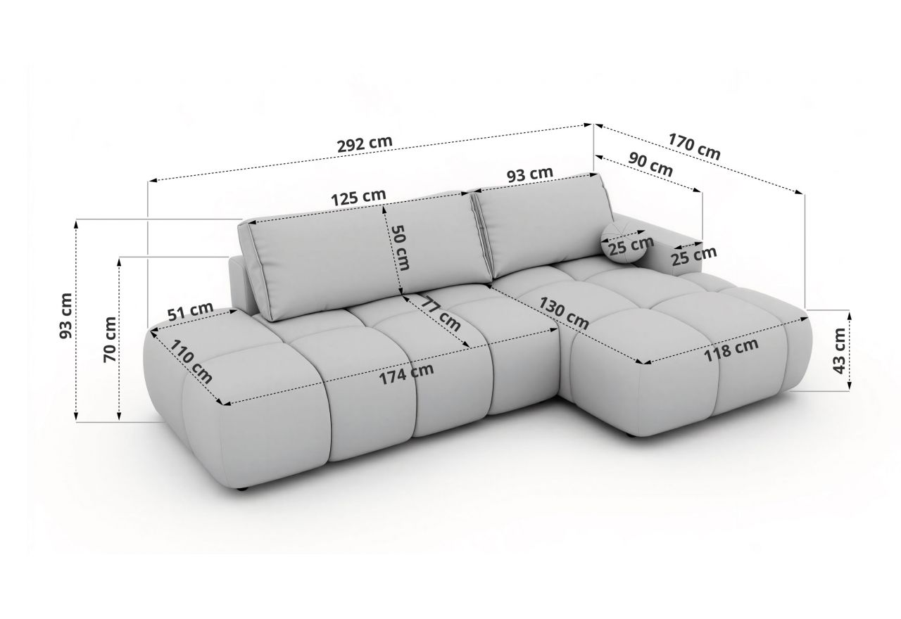 Narożnik LORAN L - strona lewa - jasnoszary, welwet