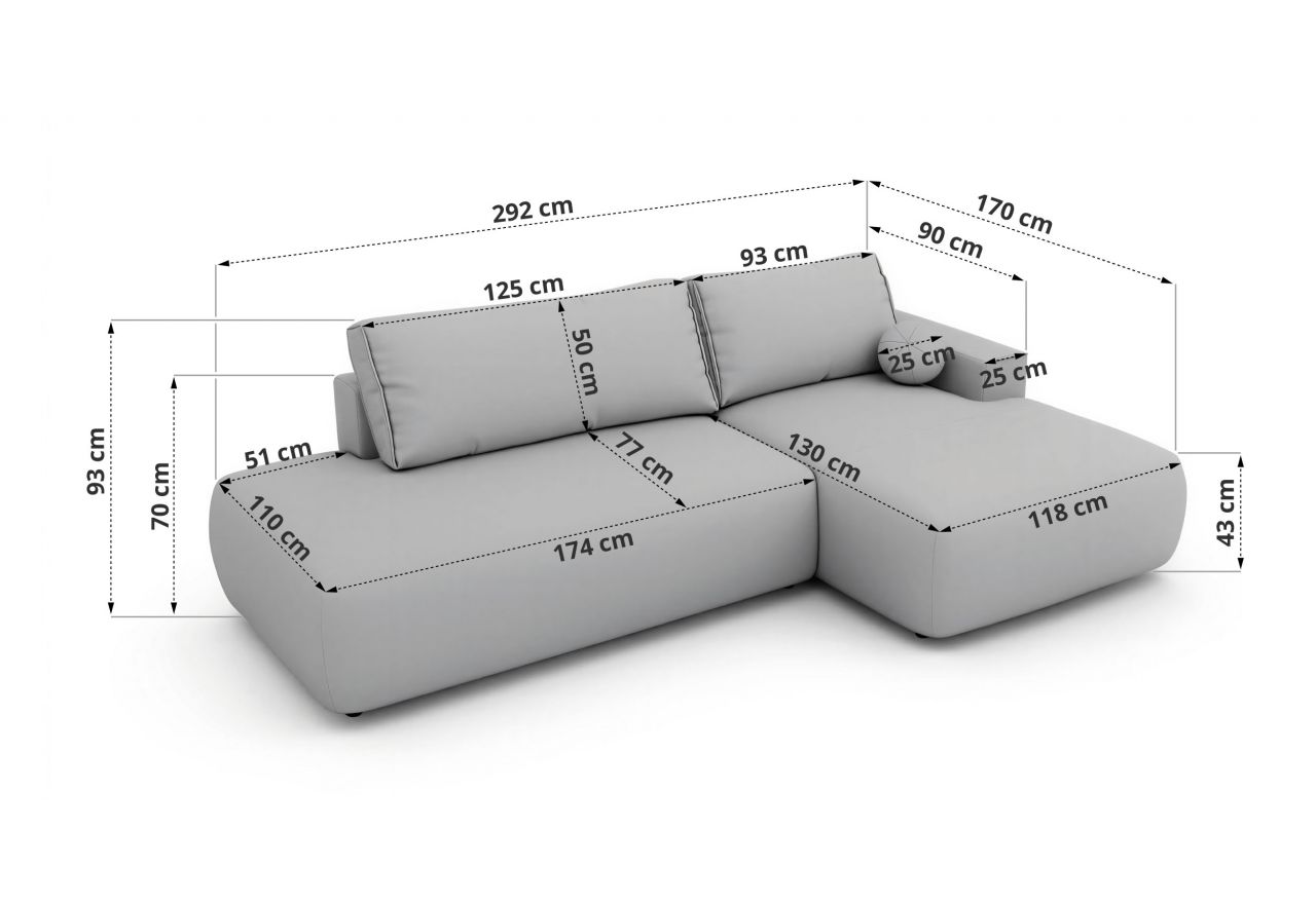 Narożnik TAREN L - strona prawa - beżowy, welwet