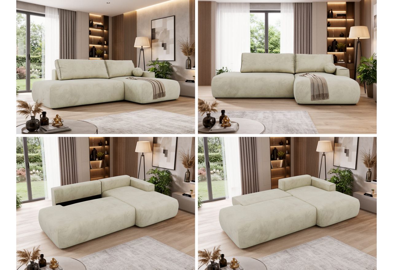 Narożnik TAREN L - strona prawa - beżowy, welwet