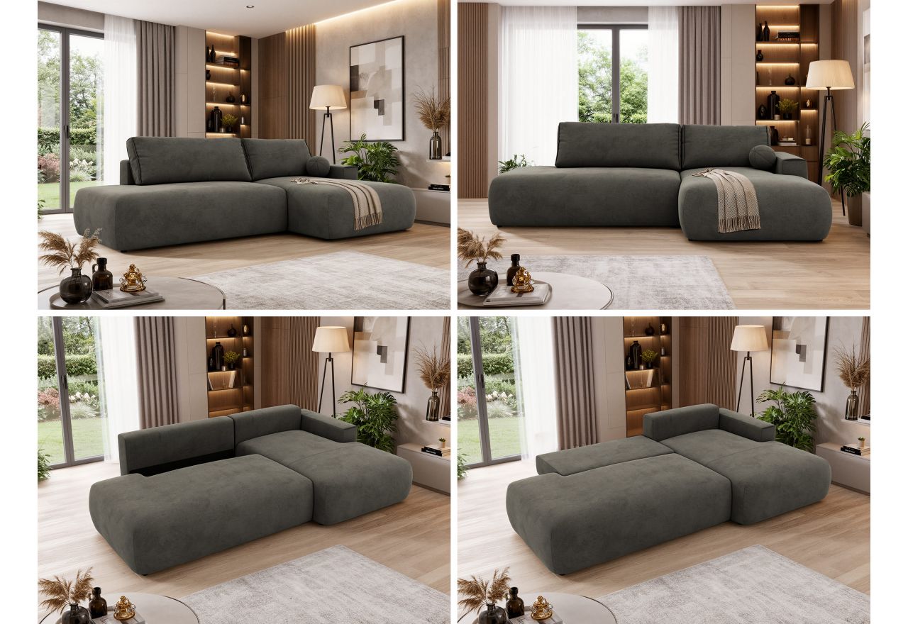 Narożnik TAREN L - strona prawa - ciemnoszary, welwet