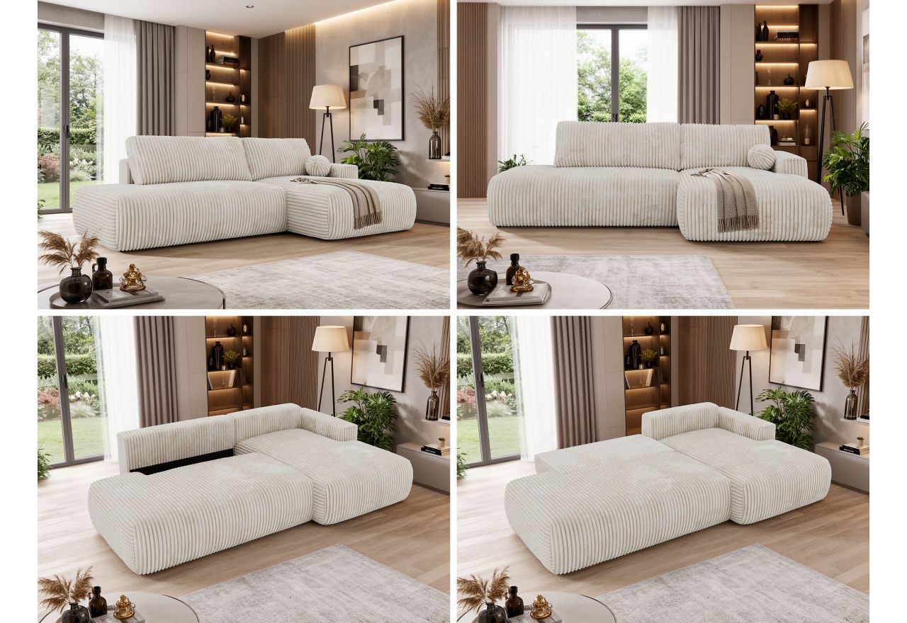 Narożnik TAREN L - strona prawa - beżowy, sztruks