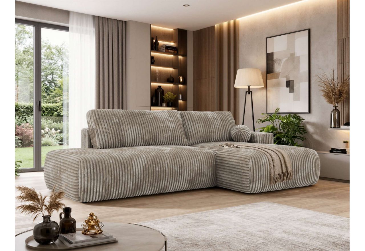 Narożnik TAREN L - strona prawa - jasnobrązowy, sztruks