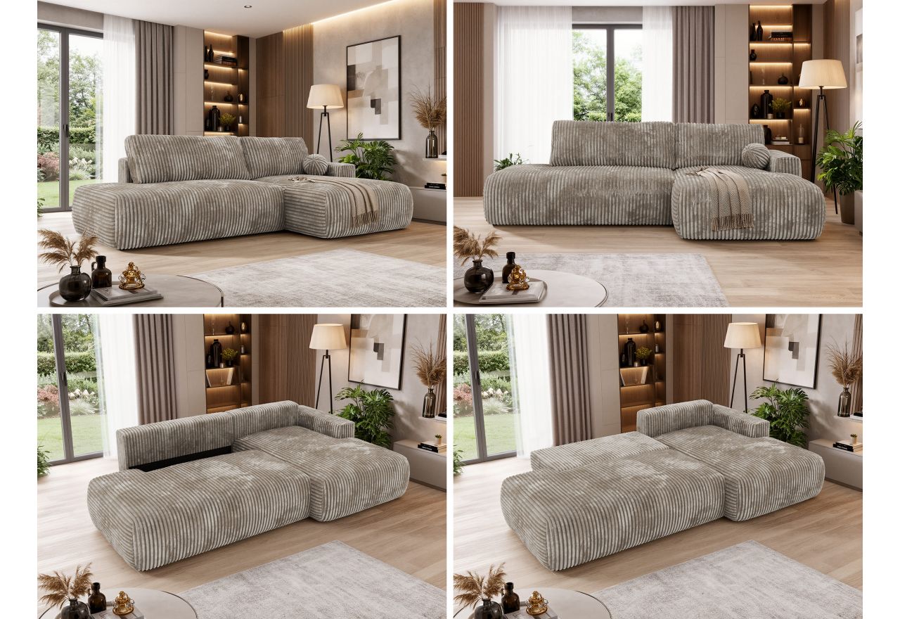 Narożnik TAREN L - strona prawa - jasnobrązowy, sztruks