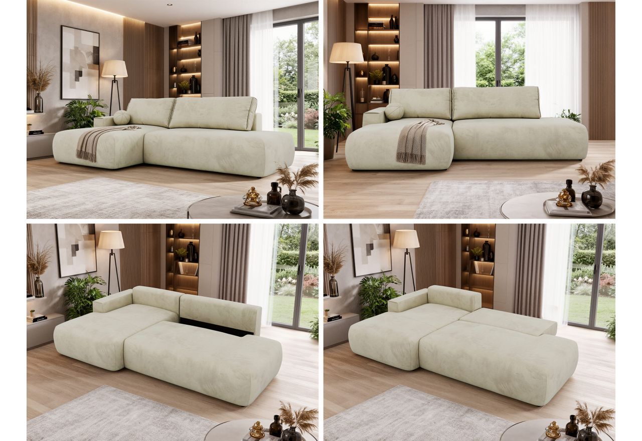 Narożnik TAREN L - strona lewa - beżowy, welwet