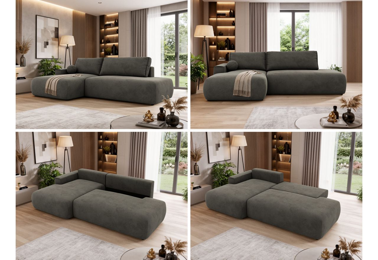 Narożnik TAREN L - strona lewa - ciemnoszary, welwet