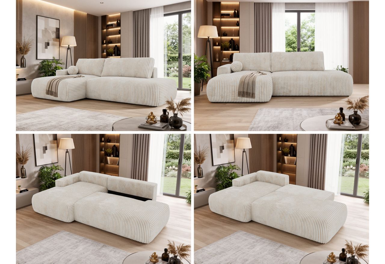 Narożnik TAREN L - strona lewa - beżowy, sztruks