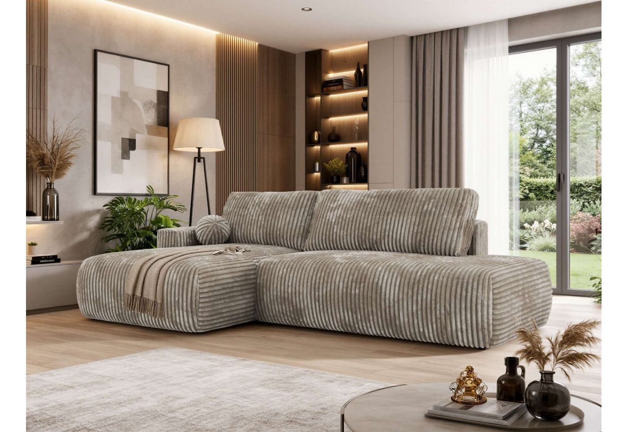 Narożnik TAREN L - strona lewa - jasnobrązowy, sztruks