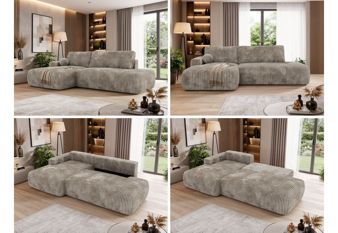 Narożnik TAREN L - strona lewa - jasnobrązowy, sztruks