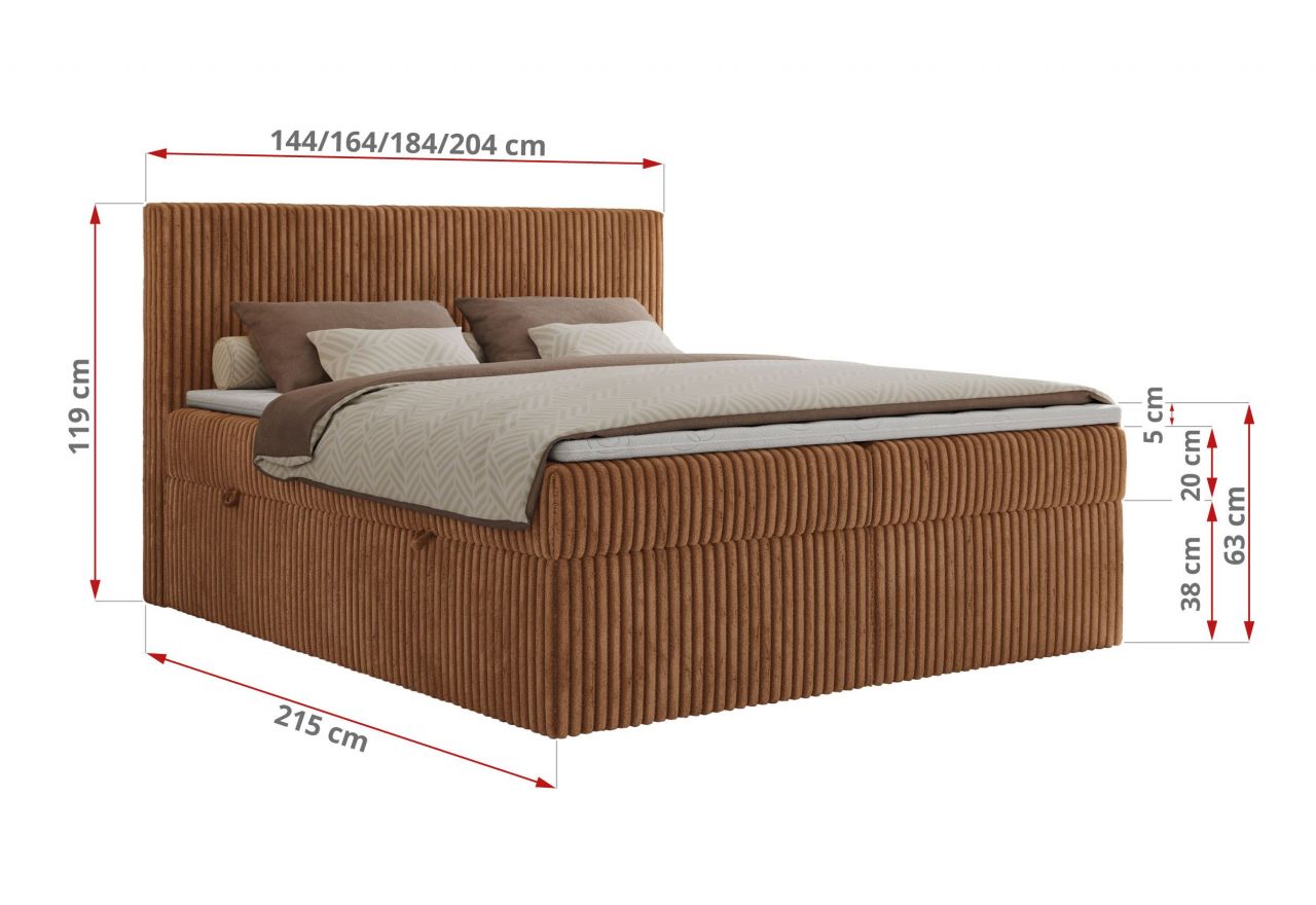 Łóżko kontynentalne TILIANO 140x200 - Tilia 56 - pomarańczowy - OUTLET