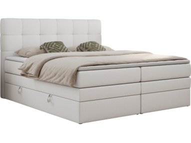 Łóżko kontynentalne LUKA KING 160x200 - Soft 17 - biała ekoskóra - OUTLETU