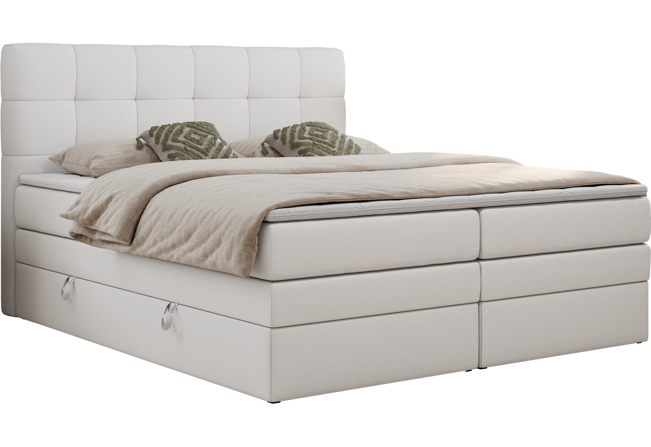 Łóżko kontynentalne LUKA KING 160x200 - Soft 17 - biała ekoskóra - OUTLETU