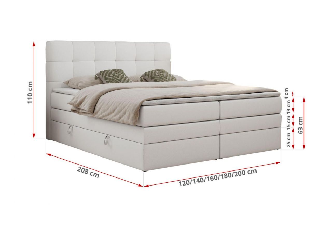 Łóżko kontynentalne LUKA KING 160x200 - Soft 17 - biała ekoskóra - OUTLETU