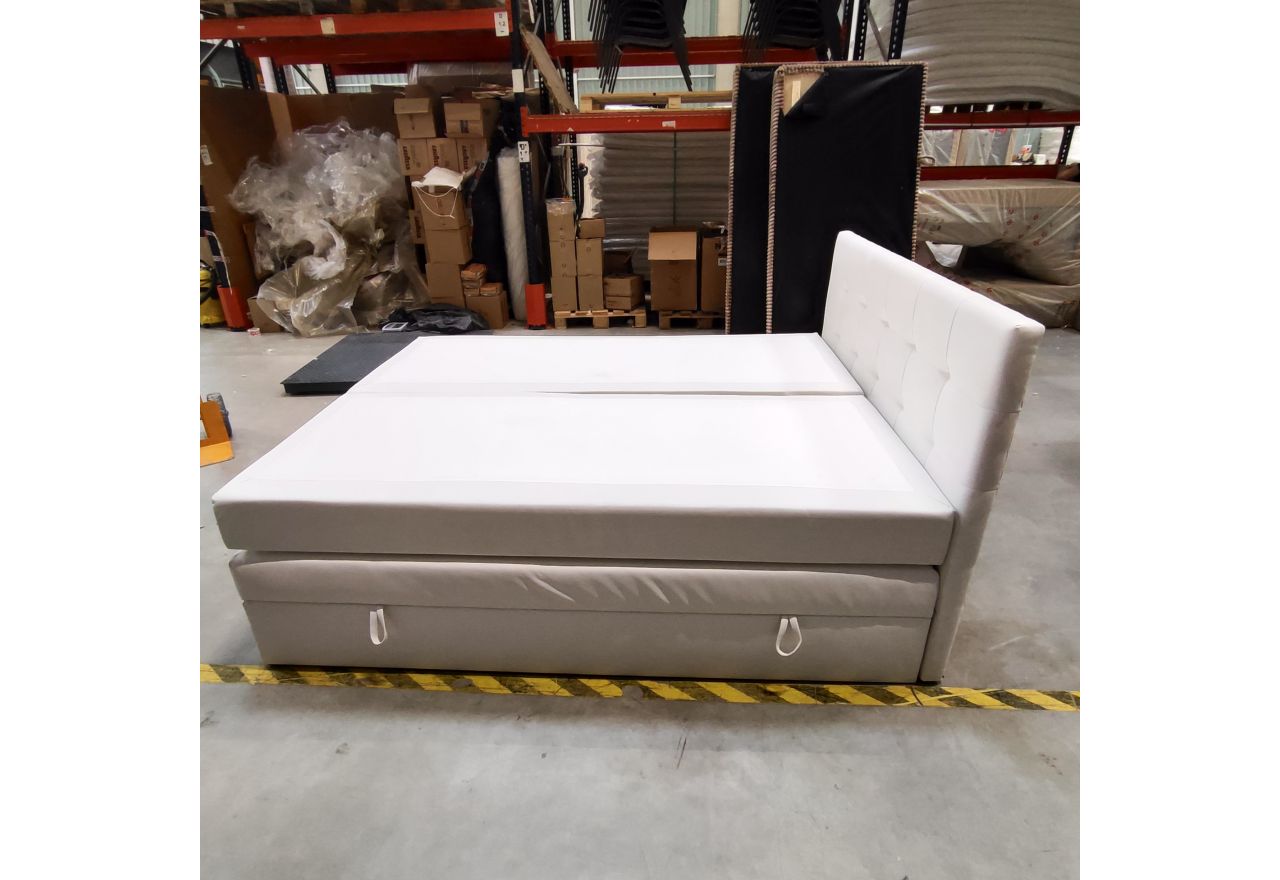 Łóżko kontynentalne LUKA KING 160x200 - Soft 17 - biała ekoskóra - OUTLETU