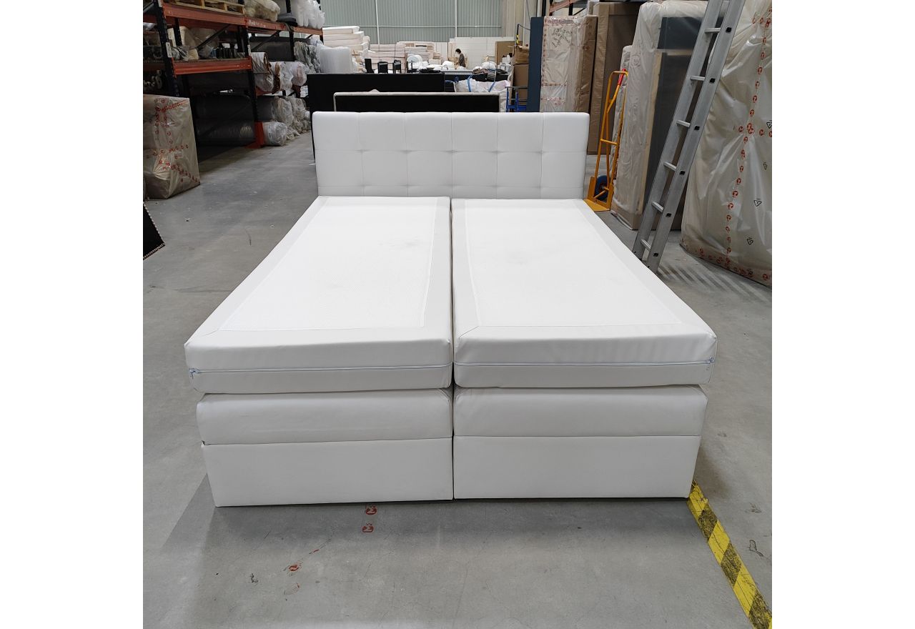 Łóżko kontynentalne LUKA KING 160x200 - Soft 17 - biała ekoskóra - OUTLETU