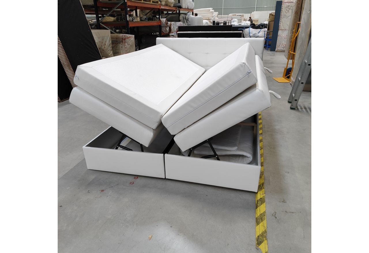 Łóżko kontynentalne LUKA KING 160x200 - Soft 17 - biała ekoskóra - OUTLETU