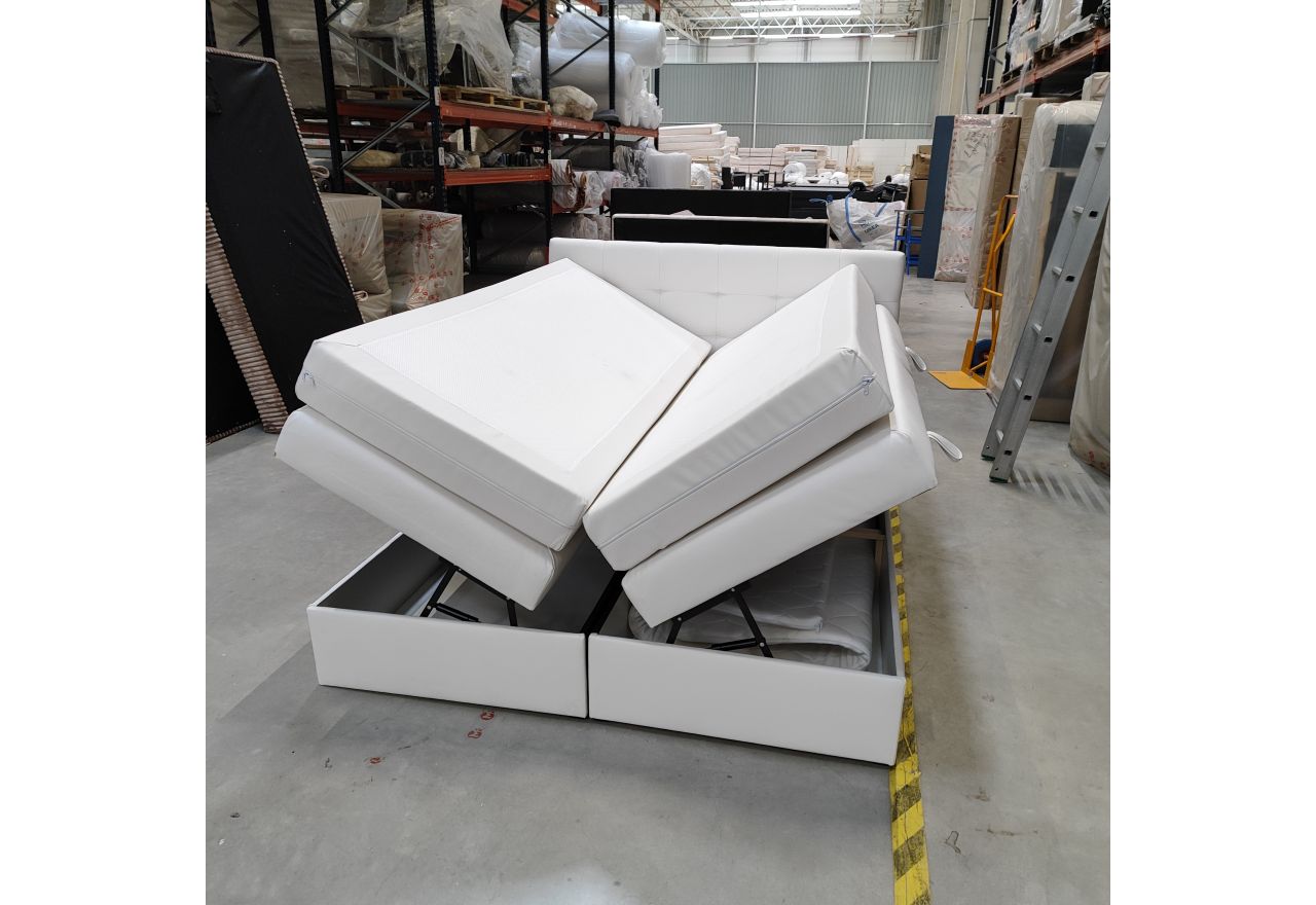 Łóżko kontynentalne LUKA KING 160x200 - Soft 17 - biała ekoskóra - OUTLETU