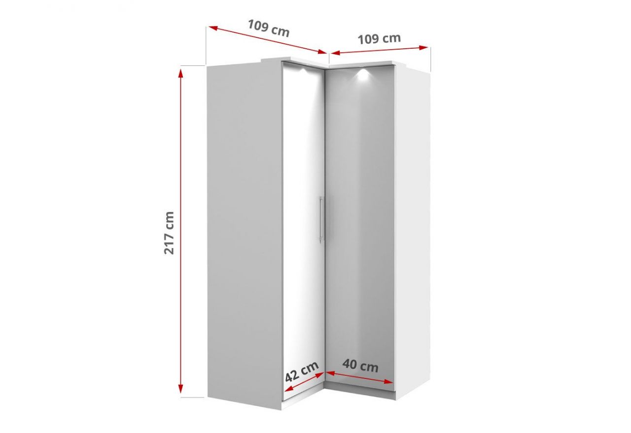Nowoczesna szafa narożna z opcją oświetlenia LED do sypialni i garderoby - OLIVER Biały / Biały połysk