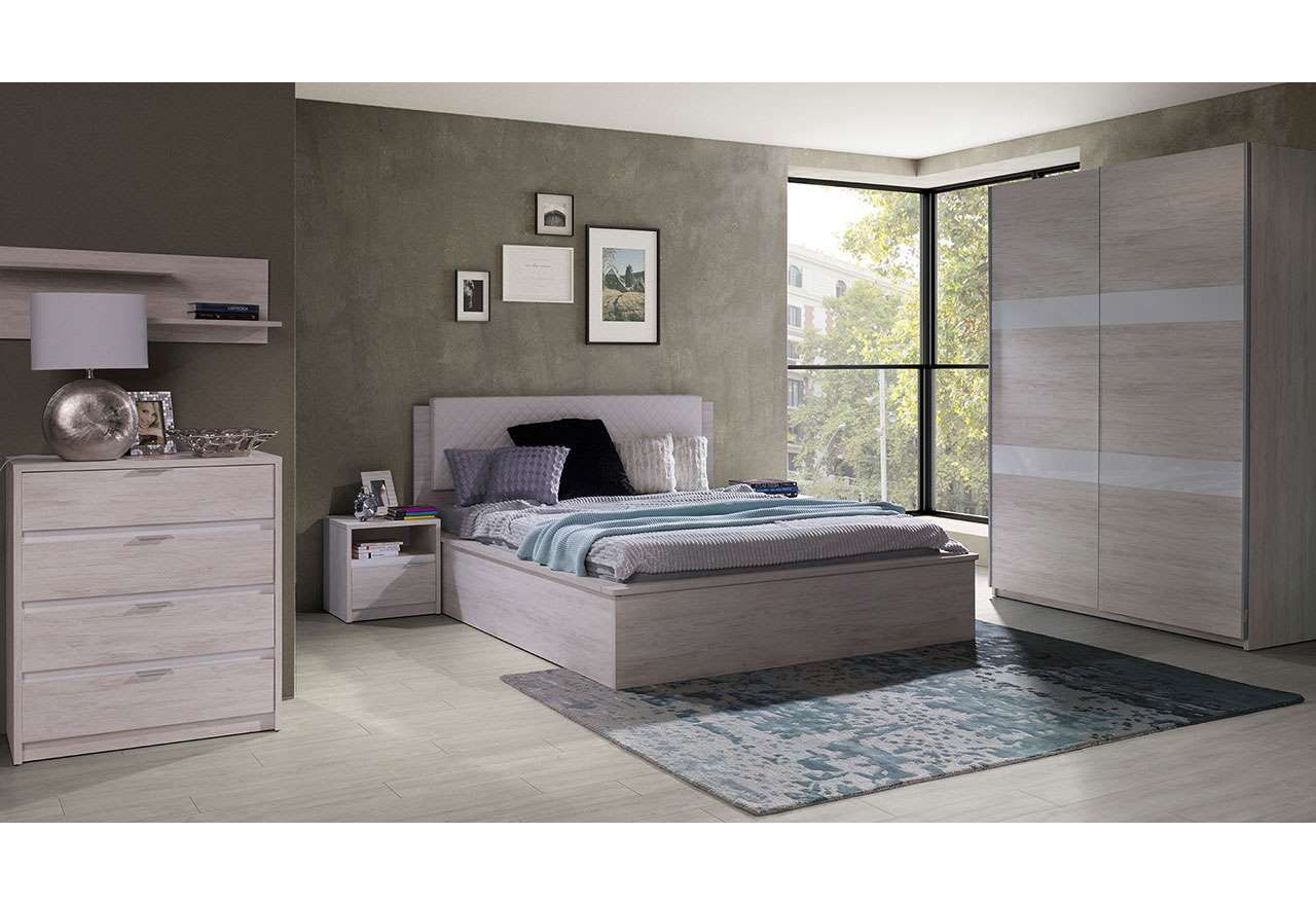 Komoda z głębokimi szufladami do sypialni - VIGA Dąb Biały / Biały połysk - OUTLET