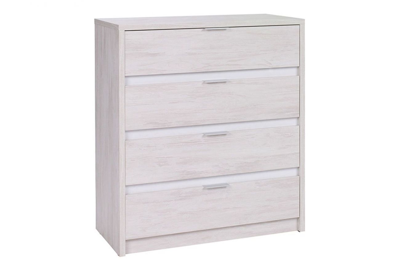 Komoda z głębokimi szufladami do sypialni - VIGA Dąb Biały / Biały połysk - OUTLET