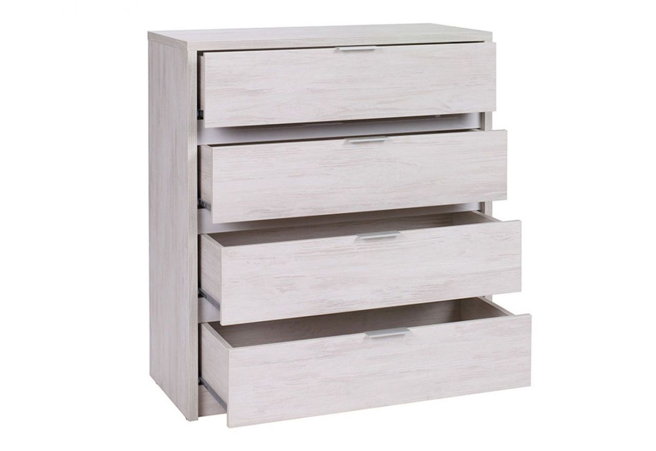 Komoda z głębokimi szufladami do sypialni - VIGA Dąb Biały / Biały połysk - OUTLET