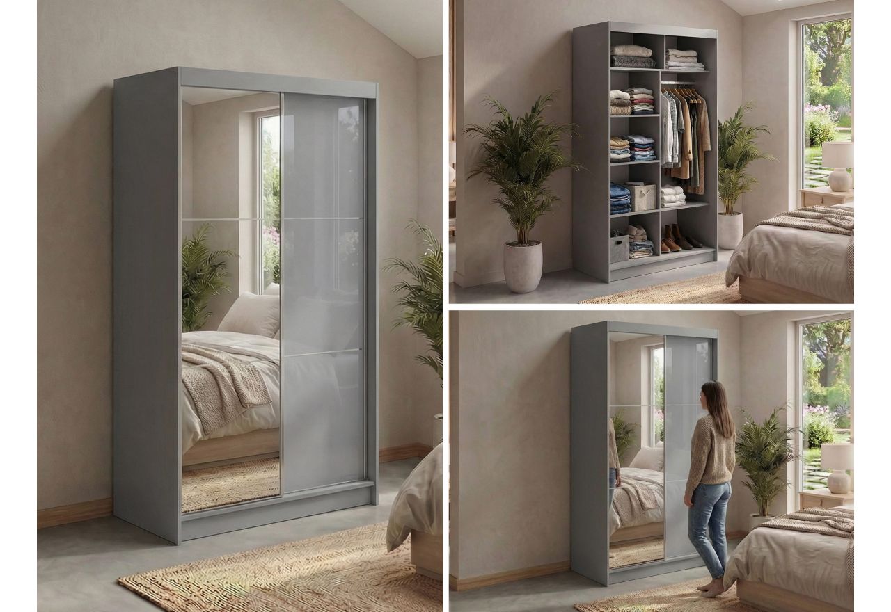 Szafa przesuwna WALENCJA 120 cm - szary z lustrem