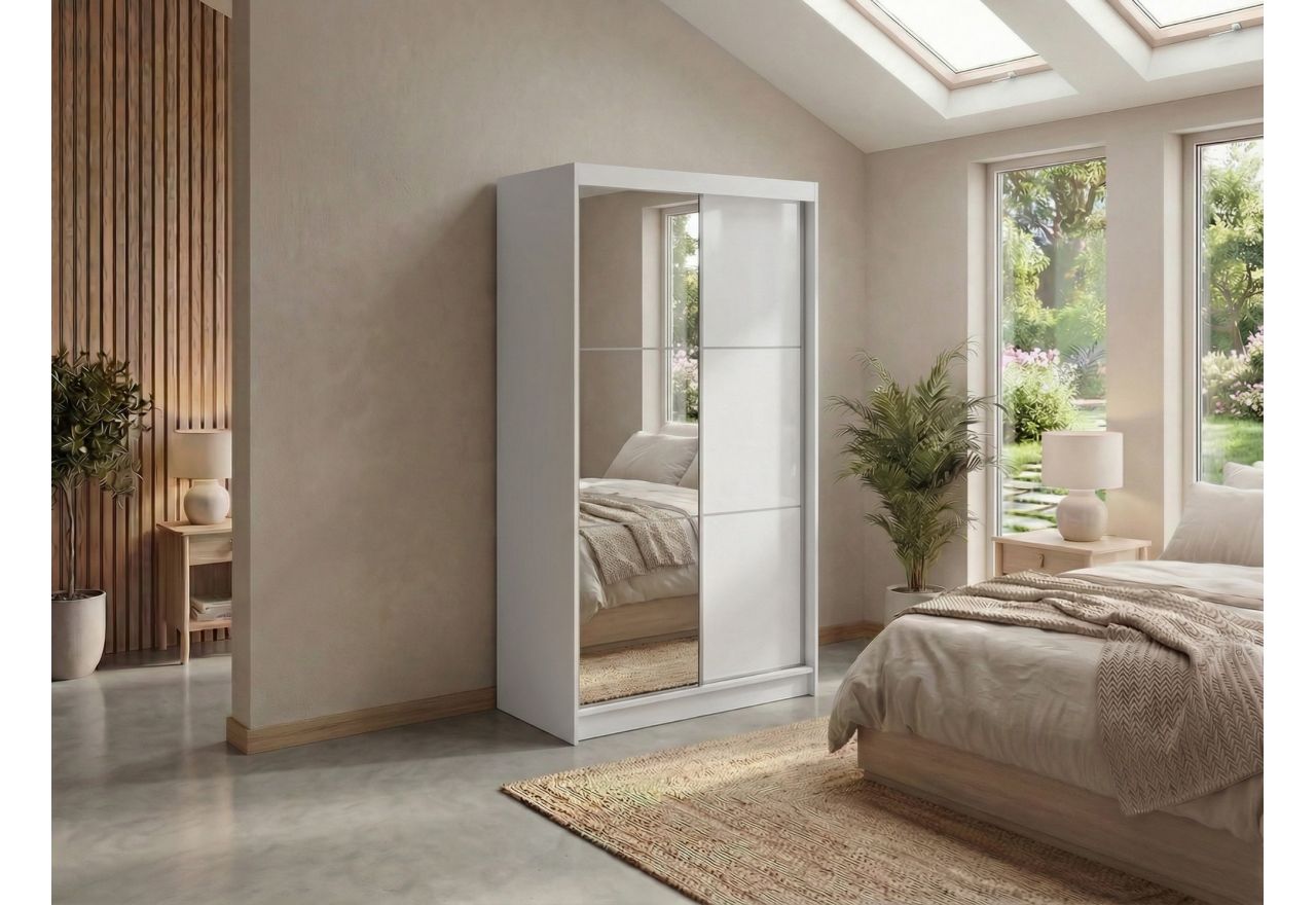 Szafa przesuwna WALENCJA 120 cm - biały z lustrem