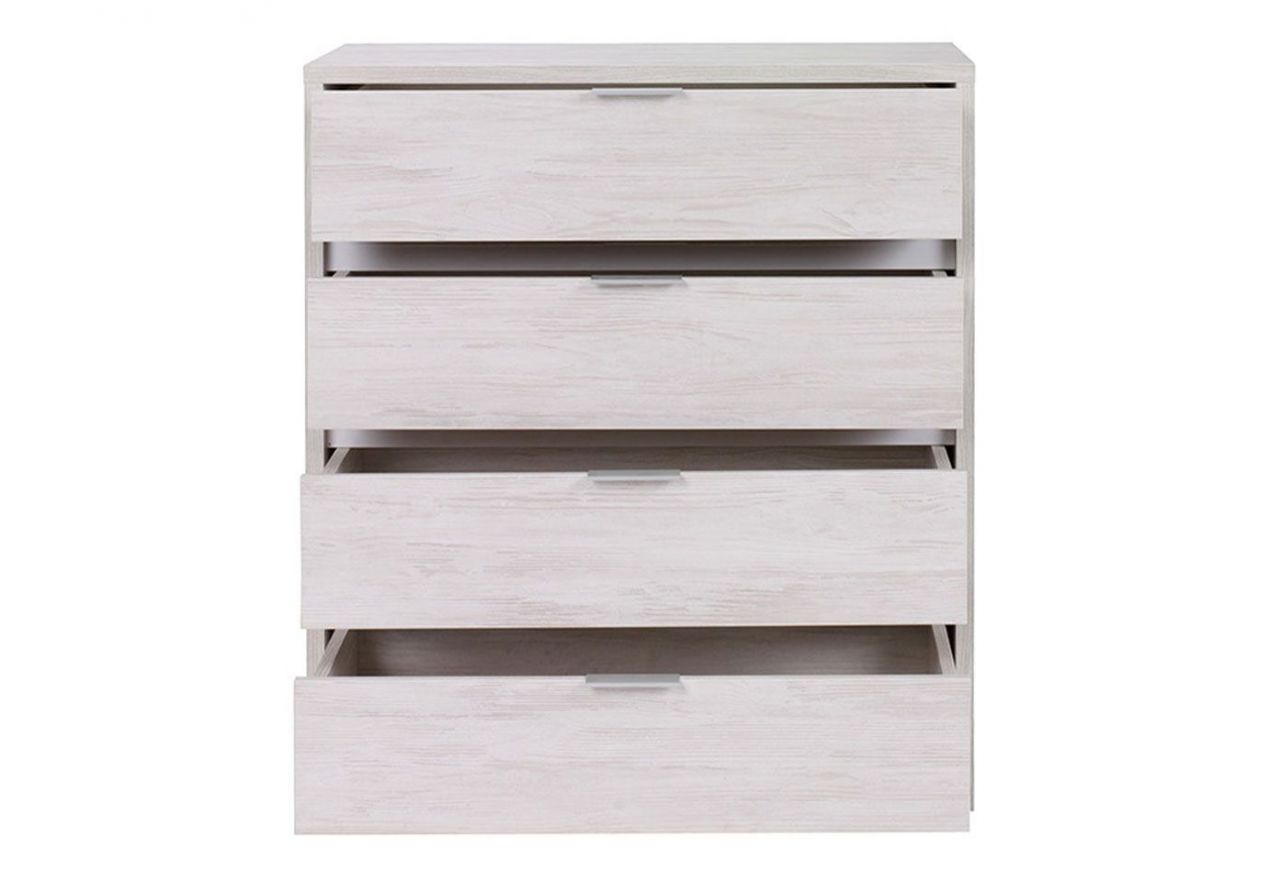 Komoda z głębokimi szufladami do sypialni - VIGA Dąb Biały / Biały połysk - OUTLET