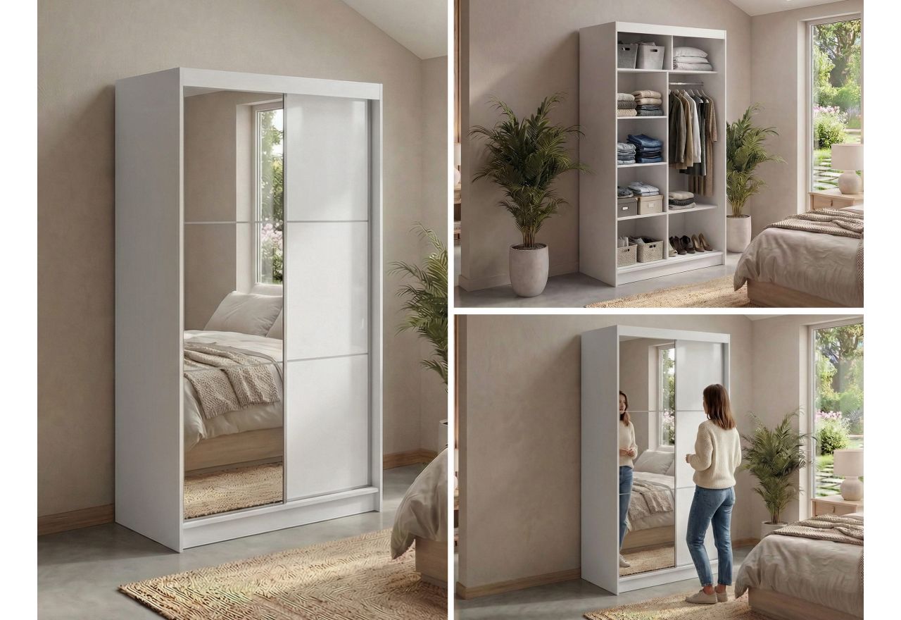 Szafa przesuwna WALENCJA 120 cm - biały z lustrem