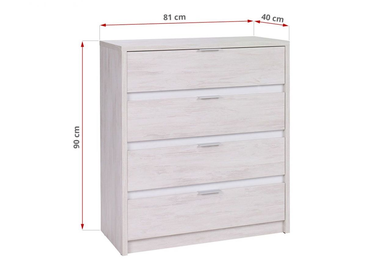 Komoda z głębokimi szufladami do sypialni - VIGA Dąb Biały / Biały połysk - OUTLET