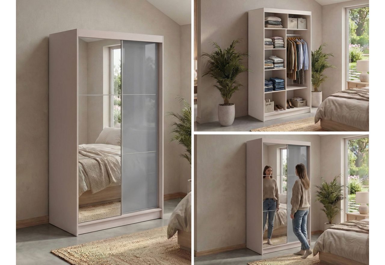 Szafa przesuwna WALENCJA 120 cm - kaszmir/szary z lustrem