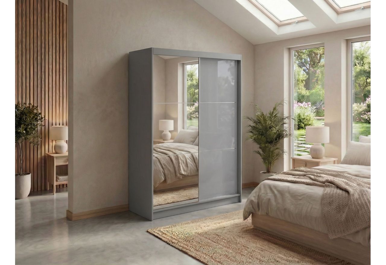 Szafa przesuwna WALENCJA 150 cm - szary z lustrem