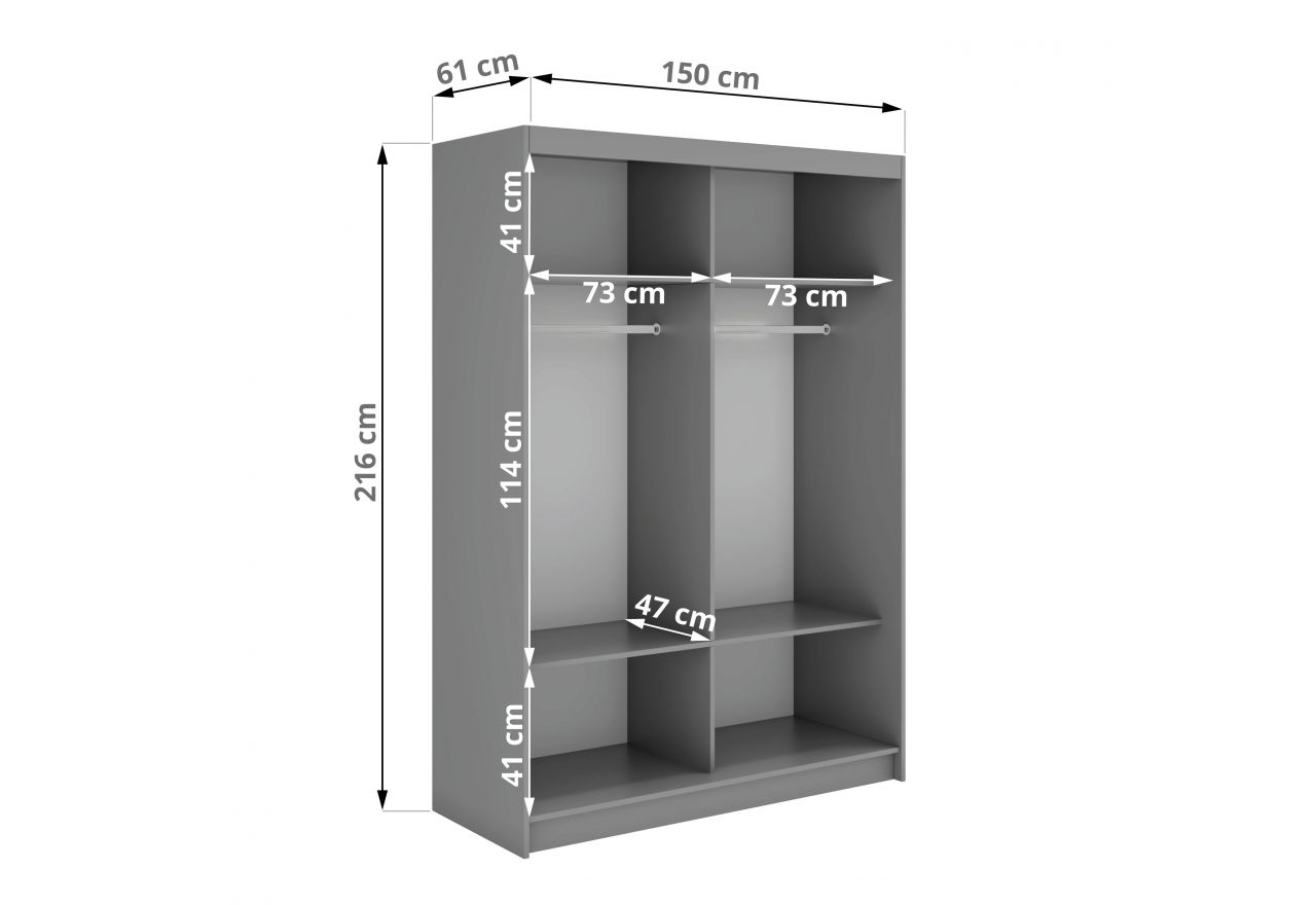 Szafa przesuwna WALENCJA 150 cm - szary z lustrem