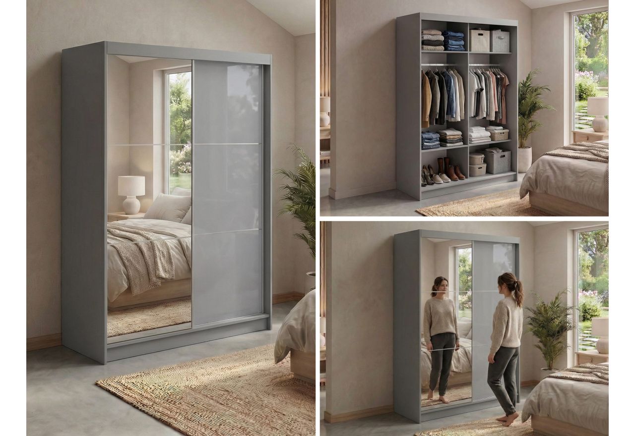 Szafa przesuwna WALENCJA 150 cm - szary z lustrem