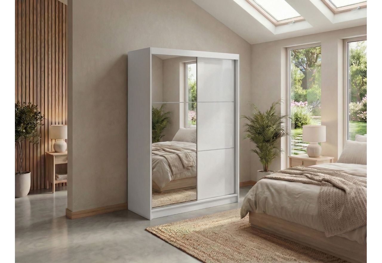 Szafa przesuwna WALENCJA 150 cm - biały z lustrem