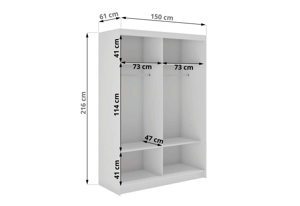 Szafa przesuwna WALENCJA 150 cm - biały z lustrem