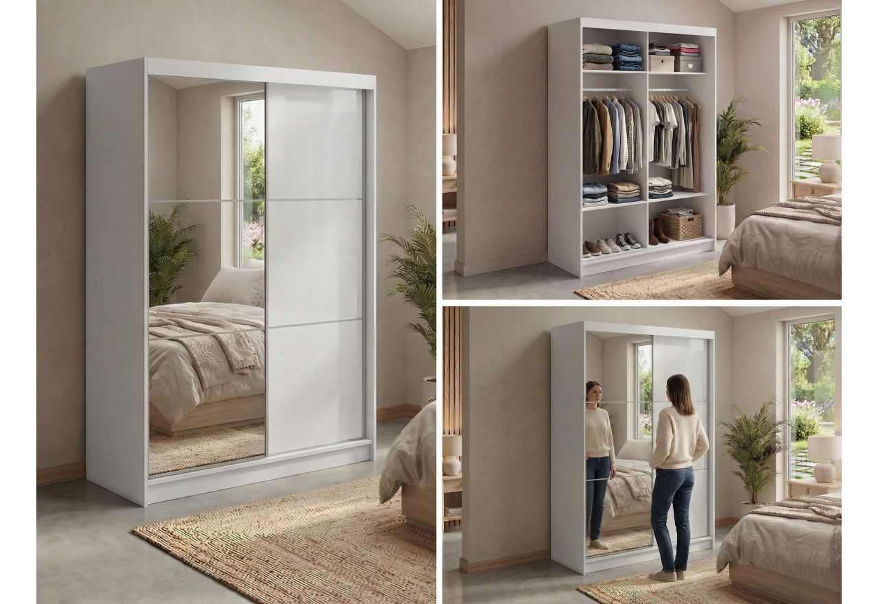 Szafa przesuwna WALENCJA 150 cm - biały z lustrem